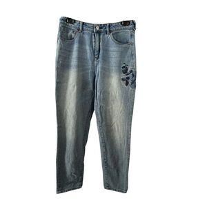 Pacsun Mom Jeans Womens Size 26 Floral Embroidered Crop Tapered Leg High Rise